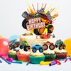 Haxpacal Truck Cake Topper, 49pcs Monster Car Theme Birthday Party Supplies, Red, Green, Blue Cake Decorations for Kids Birthday, Baby Shower Party Decorations