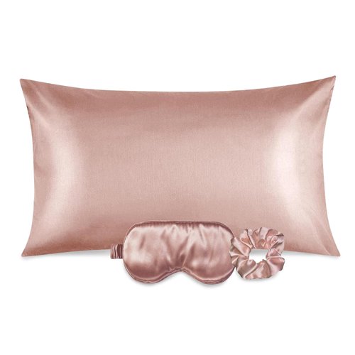 Ciana Luxurious Satin Pillowcase for Hair and Skin, Satin Pillowcase Set-2, 1 Eye Mask, 1 Scrunchie - Luxury Sleep Set, Pillow Cases with Envelope Closure (Queen Size, Rose Gold)