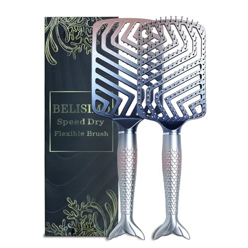 BELISIMO Unique Design Wide Wet Detangling Speed Dry Hair Brush- Vented Design & Ultra Soft Bristles with Fishtail Ergonomic Handle Manages Tangle and Uncontrollable Hair. Pain-Free