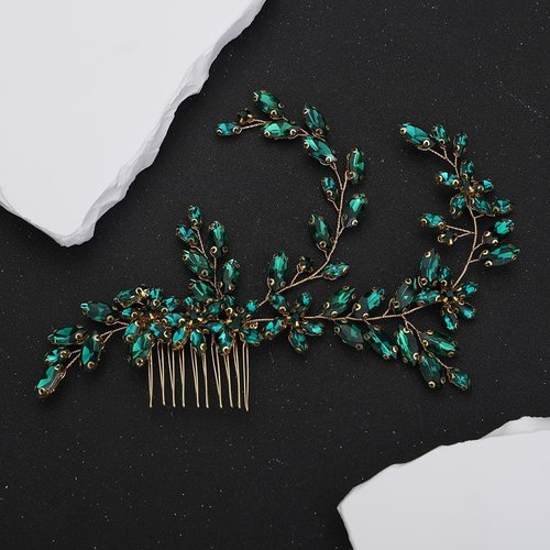 Rumtock Green Crystal Beads Long Hair Comb Handmade Hair Piece for Women Girls Wedding Bridal Hair Accessories (Green)