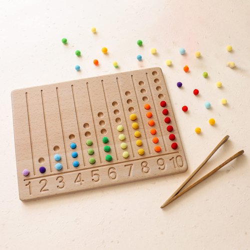 ibwaae Wooden Number Tracing Board Set Beads Counting Game Preschool Math Game Color Sorting Toys for Kids Fine Motor Skill Montessori Toys for Toddler(Peg Board)