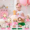 Eiurteao Wild One Birthday Decorations Honeycomb Centerpieces for Baby Girls, Safari Jungle 1st Birthday Table Centerpieces Party Supplies, Pink Safari Animal First Bday Table Topper Sign Decor