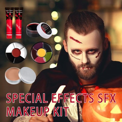 Fake Blood Gel and Scar Wax Set, Special Effects SFX Halloween Makeup Kit Fake Molding Wound Skin Wax Fake Nose Stage Zombie Cosplay Costume SFX Makeup
