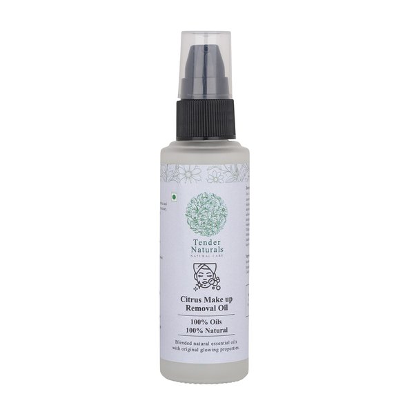 Tender Naturals Citrus Makeup Remover Oil, 100% Natural Make up Cleanser for Face & Eyes, Deep Cleansing Oil for Makeup Removal with Flower Extract for Women, 50 ml (Pack of 1) Green