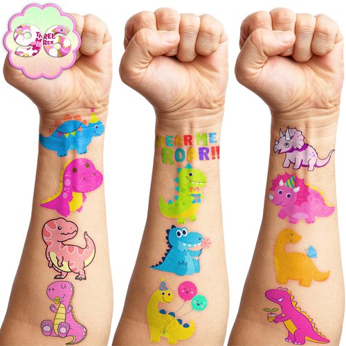 Generic Pink Dinosaur Temporary Tattoos Birthday Party Supplies Favors Decorations Super Cute 96PCS Fake Tattoos Stickers for Boys Girls School Classroom Rewards Gifts Ideal Halloween