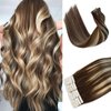 Tape in Hair Extensions Omber Brown with Blonde Highlight 24 Inch Tape in Extensions Human Hair Silky Straight Hair Extensions 20pcs 50g/Pack Brazilian Double Sided Tape in Extensions