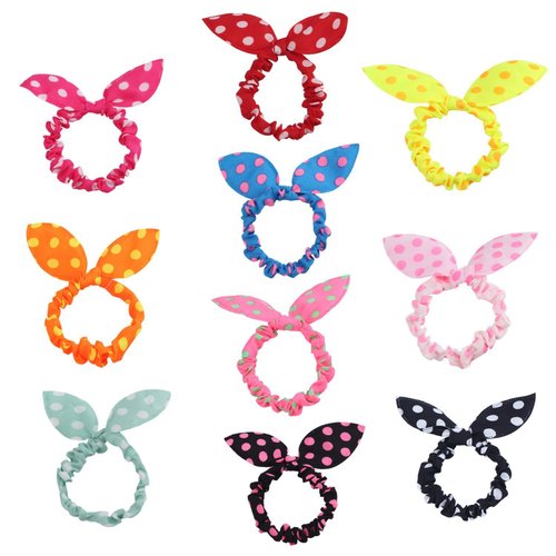 10pcs Colorful Cute Rabbit Ear Dot Hair Ties Rabbit Ear Hair Band Tie Twist Bow Wire Girls Headba...