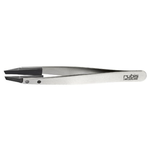 Rubis Classic Techno Stainless Steel Tweezers for Precise Eyebrows and Hair Removal Slanted Polymer Tips, 1KS102,Rubis Switzerland Swiss Made World Renowned Precision