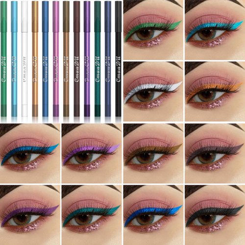 RoseFlower 12 Colors Matte Liquid Eyeliner Set Colorful Neon Eyeliner Pencil Retractable Eye Liners and Shadow Pencil Pigmented Waterproof Long Lasting Eye Liner Christmas Makeup Gift Kit for Women#1