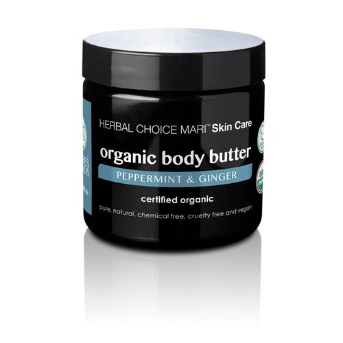 Nature's Brands Organic Body Butter by Herbal Choice Mari (Peppermint & Ginger, 4 Fl Oz Jar) - No Toxic Synthetic Chemicals