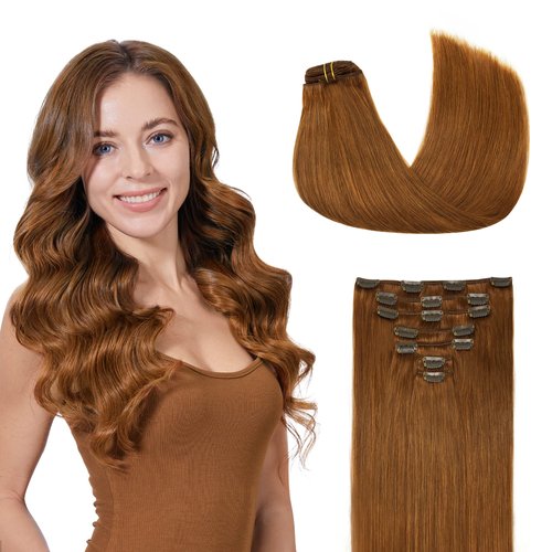 GOO GOO Clip in Hair Extensions Real Human Hair, 16inch 120g 7Pcs, 350 Copper, Remy Human Hair Extensions Clip ins for Women, Natural Human Hair