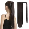 BARSDAR 26 In Dark Brown Ponytail Extension Long Straight Wrap Around Clip in Ponytail Hair Extensions Synthetic Hair Pony Tails Hairpieces for Women Girls Daily - Darkest Brown