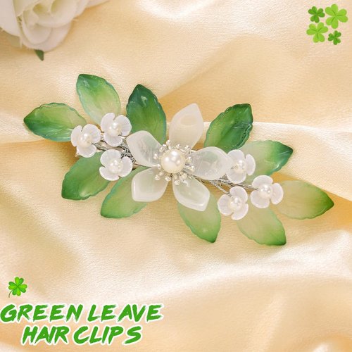 Brishow Green Leaf Bride Wedding Hair Clip Sliver Flower Hair Barratte Festival St Patrick's Day Hair Accessories for Women and Girls