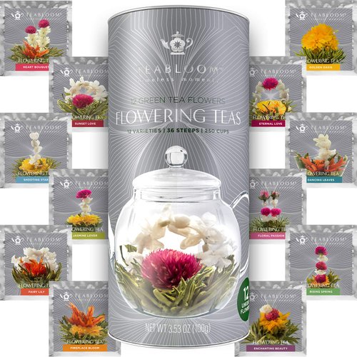 Teabloom Flowering Tea - 12 Unique Varieties of Blooming Tea Flowers - Hand-Tied Green Tea Leaves...