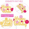 Preppy Happy Birthday Cake Topper Preppy Smile Face Birthday Party Decoration Smile Face Lightning Star Theme Party Cake Pick for Preppy Birthday Back to School Party Bachelorette Party Supplies
