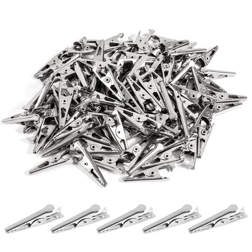 100PCS 1.06IN / 27mm Mini Metal Alligator Clips, Crocodile Clamps Silver Tone Nickel Plated Test ...