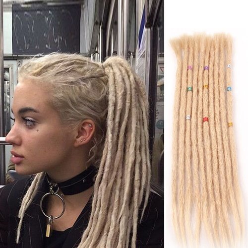 Aosome Blonde Color Real Human Hair Dreadlock Extensions, Full Handmade 10 Strands Braiding Hair Extensions 20 inch