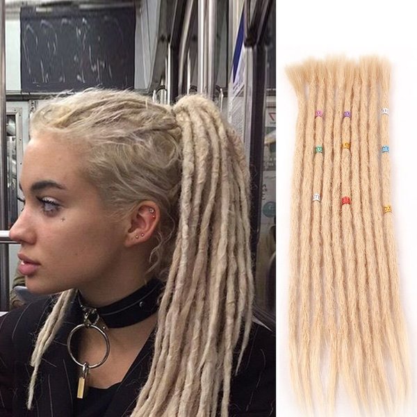 Aosome Blonde Color Real Human Hair Dreadlock Extensions, Full Handmade 10 Strands Braiding Hair Extensions 20 inch