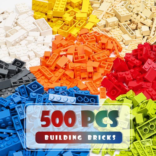 Unirolic 500PCS Classic Building Blocks, Basic Building Bricks with Wall Blocks, Wheels, Windows & Door Pieces, Mix Colors Bulks Building Sets for Boys and Girls, Compatible with All Brands