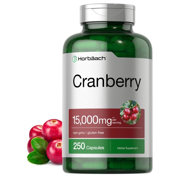 Horbaach Cranberry Pills + Vitamin C | 15,000mg | 250 Capsules | Non-GMO and Gluten Free Supplement from Concentrate Extract
