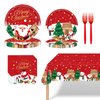 LDFDRT 97 pcs Christmas Party Paper Plates 7 and 9inch,Napkins Serviettes and Forks Tablecloths Set Holiday Party Tableware Decorations Red Green Party Supplies(Service 24)