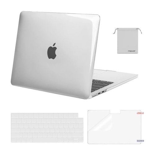 MOSISO Compatible with MacBook Air 13 inch Case 2024 2023 2022 M3 A3113 M2 A2681 Touch ID, Plastic Hard Case&Keyboard Cover&Screen Film&Pouch Compatible with MacBook Air 13.6 inch Case, Crystal Clear