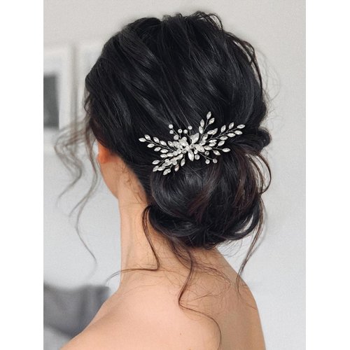 SWEETV Bride Silver Wedding Hair Comb Crystal Hair Accessories with Rhinestone Bridal Hair Clip Sparkly Hair Piece Gem Hair Accessories for Women and Girls