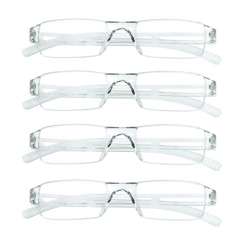 LifeArt 4 Pairs Reading Glasses, Blue Light Blocking Glasses, Computer Reading Glasses for Women and Men, Fashion Rectangle Eyewear Frame (4 Clear, 1.25 Magnification)