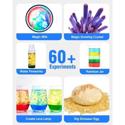 60+ Science Experiment Kit for Kids Ages 5-6-7-8, STEM Learning and Educational Toys, First Science Kit for Boys Girl Birthday Gifts