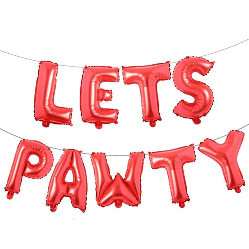 9PCS 16'' Foil Balloon Dog Pet Birthday Lets Pawty Balloons,Happy Birthday Banner for Pet Dog Party Supplies Decoration Set (Red)
