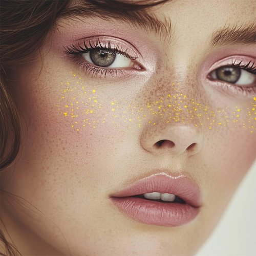 Gold Glitter Freckles Temporary Face Fake Tattoos For Women, Glow Up Faux Speckles Sparkle Waterproof Makeup Patches - 10 Count