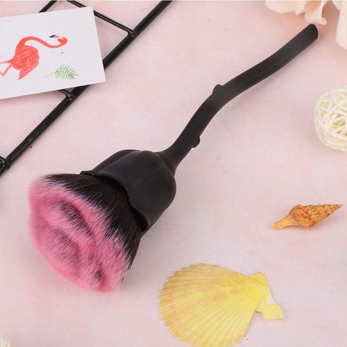 Nail Dust Brush, Fiber Hair Nail Art Brush, Rose Shape Nail Dust Brush for Remove Nail Dust and Powder(02-Black+Pink)