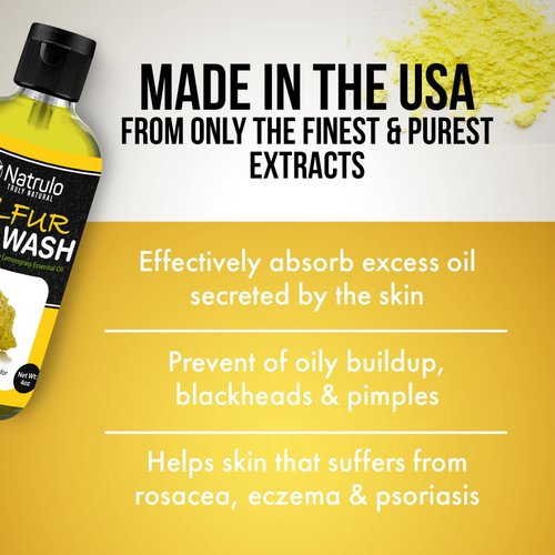 Sulfur Face Wash for Acne – All Natural Sulfur Facial Cleanser for Oily Skin, Breakouts – Healing Skincare Blend with Lemongrass Essential Oil – 4oz Mattifying Cleansing Soap Liquid, Made in USA