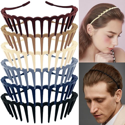 SHEHARUHI 6 PCS Zig Zag Plastic Headbands Hair Shark Teeth Comb Headbands Wave shape Elastic Headbands for Women and Girls Thick Hair
