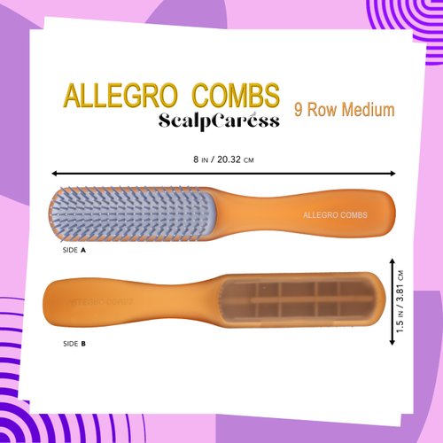 Allegro Combs ScalpCaress Hair Brushes For Women Mens Brush Children Detangler Brush For Curly Hair Curly Hair Brush Slick Back Hair Brush (Browm, Medium)