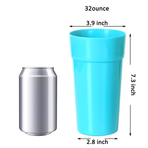 Youngever 9 Pack Plastic Tumblers, Unbreakable Drinking Glasses, Plastic Cups in 9 Assorted Colors, Reusable | Stackable | NO BPA | Top-rack Dishwasher Safe (32 Ounce)