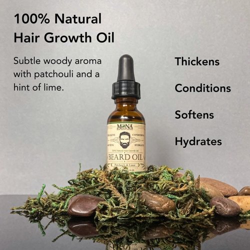 MONA BRANDS Pure Herbal BEARD Oil | 100% Natural Hair growth oil | Thickens, Conditions, Softens, and Hydrates | For Frizz-free Hair while nourishing skin (Patchouli & Lime, 1.0 Fl Oz (Pack of 1))