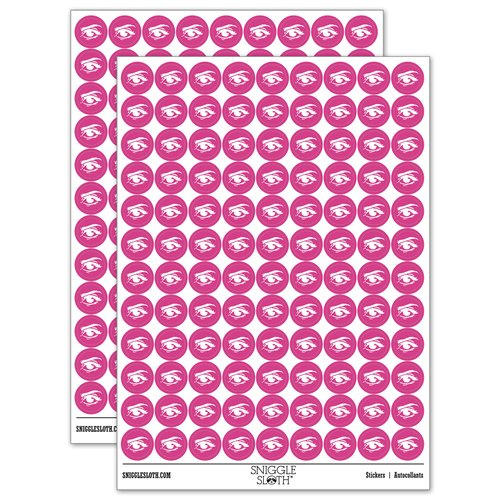 Woman's Right Eye with Eyebrow Mascara and Eye Shadow 200+ Round Stickers - Matte Finish - 0.50" Size - Hot Pink