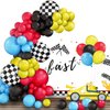 Race Car Balloons Arch Garland Kit, Red Yellow Blue Black Checkered Foil Balloon ，Racing Car Theme Birthday Party Decorations Cars Balloon Arch Kit 5 10 18 Inch
