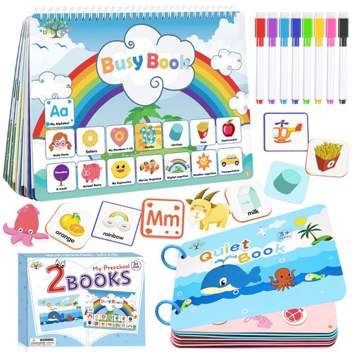 2 Packs Montessori Busy Book Preschool Learning Activities for Kids, Educational Toys for 3 Year Old Boys Girls, Autism Sensory Learning Travel Toys, Preschool Learning Toys for Toddlers 3-5 5-7