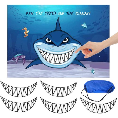 CocoHut Shark Party Supplies, Pin The Teeth on The Shark, Shark Party Games, 15PCS Teeth for Shark Theme Kids Under The Sea/Pool/Beach Birthday/Baby Shower Party Supplies Decorations