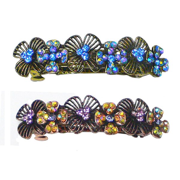 Set of 2 JCGY Metal Barrettes Artwork Design Crystal Flower Barrettes U86800-4blueLav