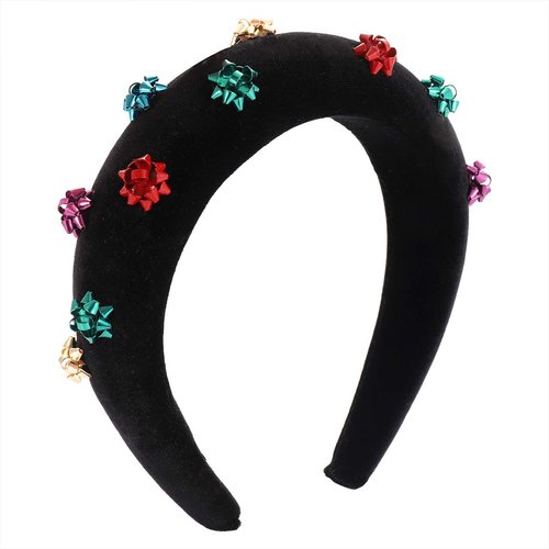HZEYN Christmas Headband Bow Velvet Padded Headband Xmas Holiday Party Gift Wrap Headband for Women Girls (Gold Mixed Bow)