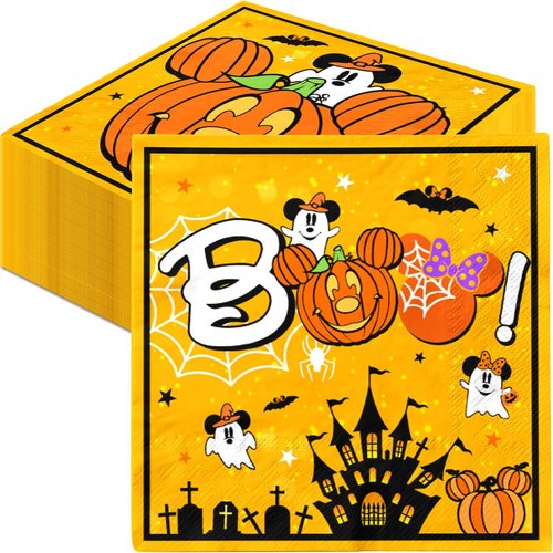 Mouse Halloween Party Decorations-40pcs Halloween Boo Napkins, Yellow Mouse Pumpkin Ghost Halloween Paper Napkins for Kids Boy Girl Baby Shower Halloween Birthday Party Decor