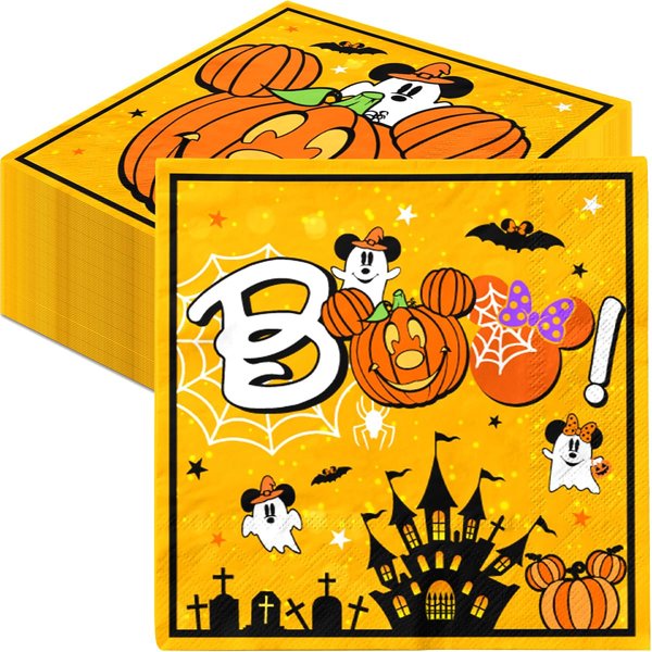 Mouse Halloween Party Decorations-40pcs Halloween Boo Napkins, Yellow Mouse Pumpkin Ghost Halloween Paper Napkins for Kids Boy Girl Baby Shower Halloween Birthday Party Decor
