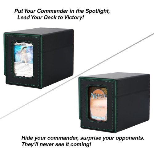 Venssu MTG Deck Box for Commander Display with dice tray,Card Deck Box Fits 160 Double Sleeved /200 Single Sleeved trading Cards, Deck Box TCG with 2 Dividers and 1 magnetic card holder (Black＆Green)