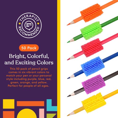 Special Supplies 50 Squishy Pencil Grips for Kids and Adults - Colorful, Cushioned Holders for Handwriting, Drawing, Coloring - Ergonomic Right or Left-Handed Use - Reusable (50)