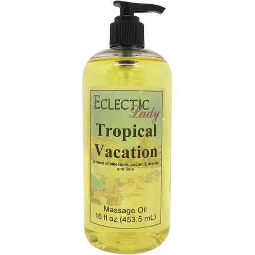 Tropical Vacation Massage Oil, 16 oz, With Sweet Almond Oil and Jojoba Oil, Preservative Free, Perfect for Aromatherapy and Relaxation