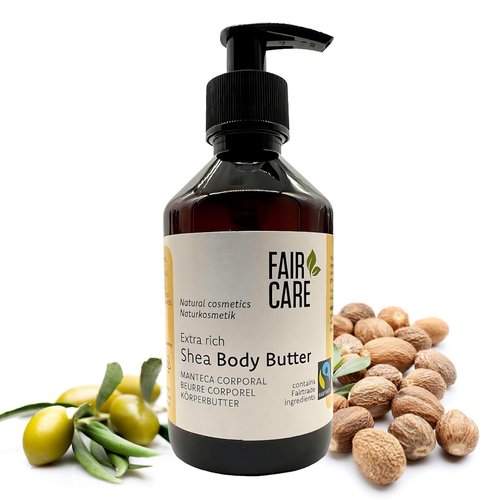 FAIR CARE FAIRTRADE body butter with shea butter 8.11 fl oz with pump dispenser - moisturizing cream - Fairtrade body butter for dry skin - Natural ingredients