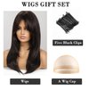Doremiy Black Brown Wig with Bangs Natural Medium Length Straight Wigs for Women Heat Resistant Fiber Synthetic Wigs for Daily Cosplay